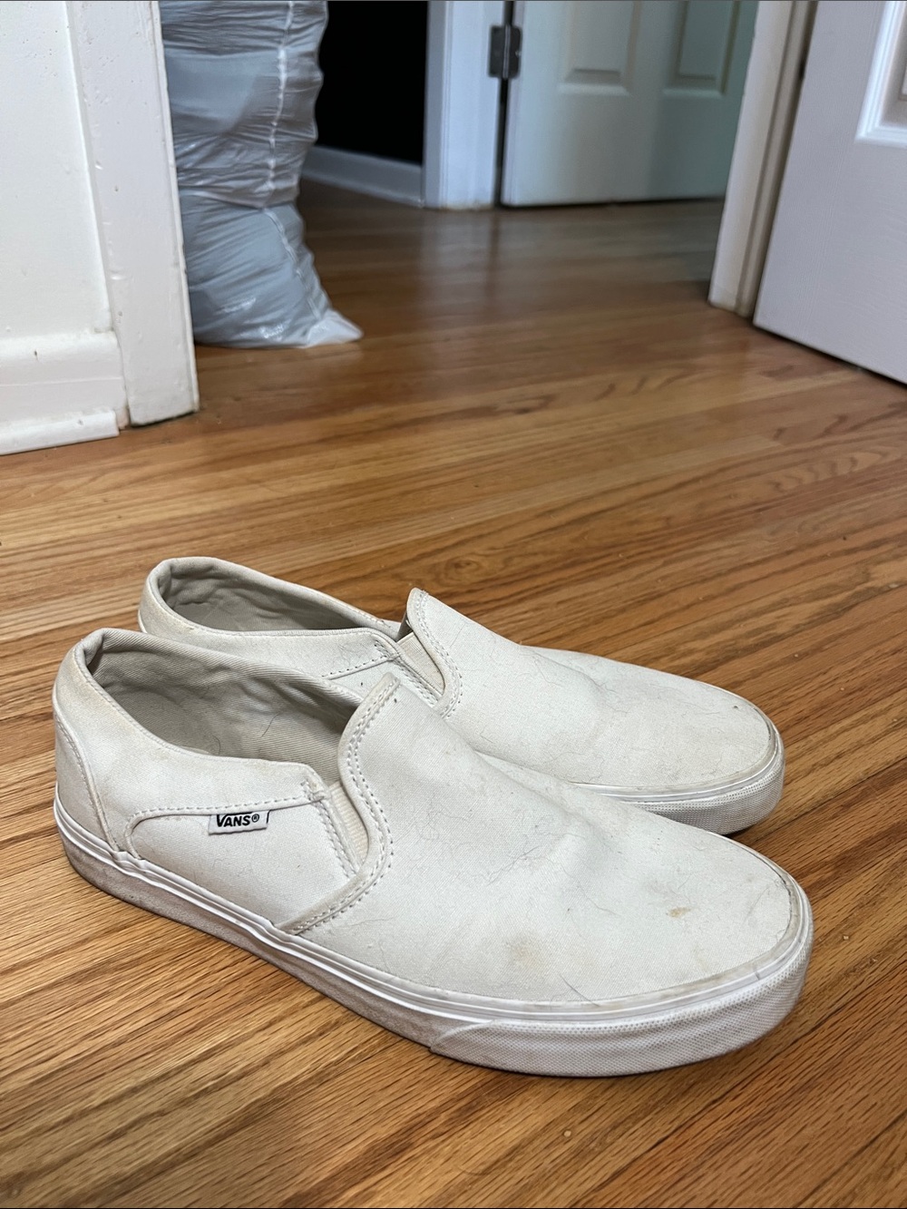 Vans White Slip-On Canvas Slip ons